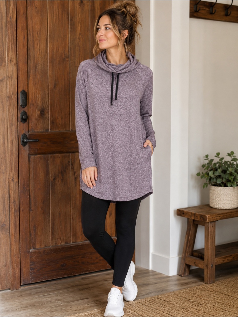 Zelos Cozy Lavender Cowl Neck Tunic Sweatshirt